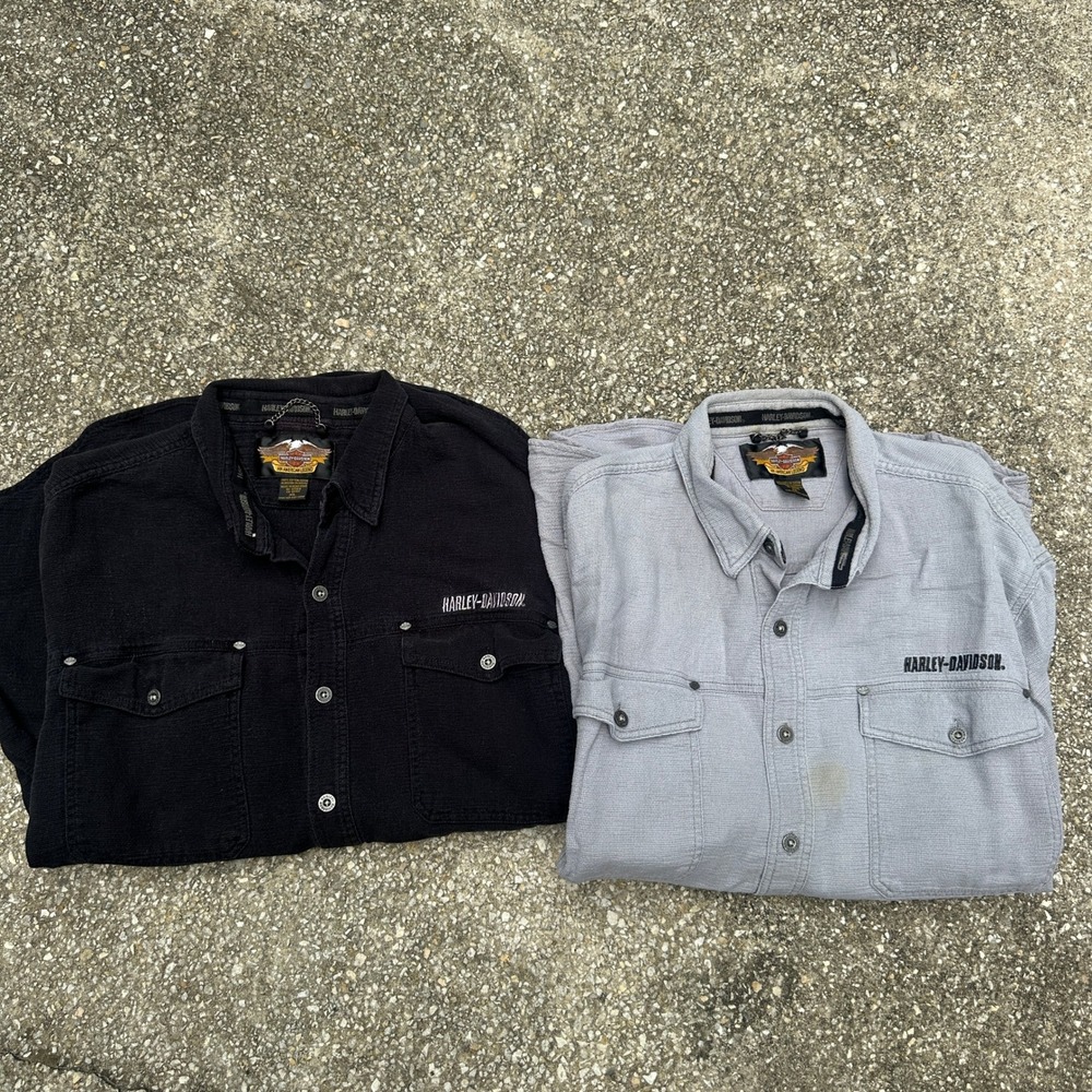 Harley-Davidson Mens Button Down Shirt Lot 2 Black Grey Cotton Textured XL